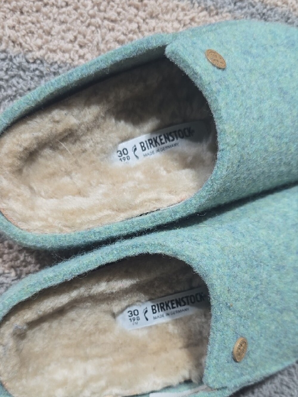 Birkenstock Mint Green Felt Shearling Clogs - Picture 2 of 5